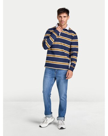 Raging Bull L/S Tri Colour Stripe Rugby Shirt Navy
