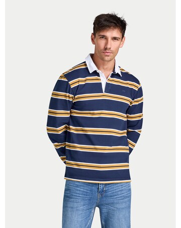 Raging Bull L/S Tri Colour Stripe Rugby Shirt Navy