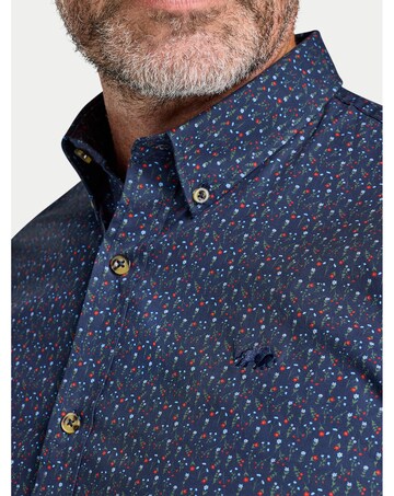 Raging Bull L/S Festive Floral Print Cotton Poplin Shirt Navy