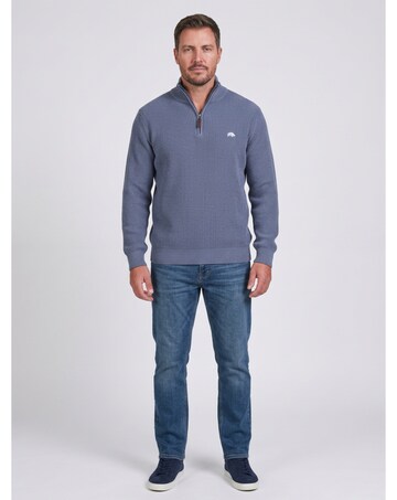 Raging Bull Wool Mix Knitted Rib 1/4 Zip Light Denim