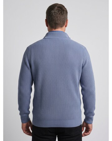 Raging Bull Wool Mix Knitted Rib 1/4 Zip Light Denim