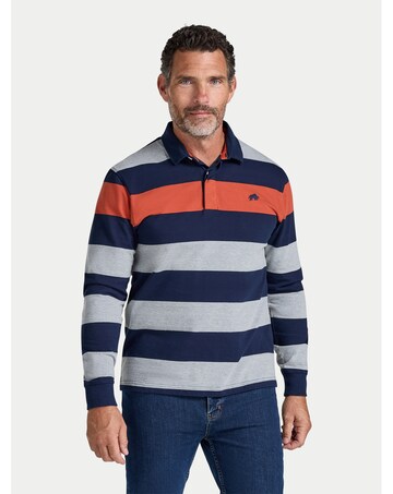 Raging Bull Marl Stripe Rugby Shirt Navy