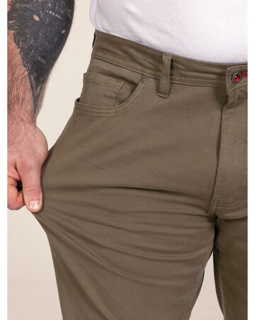 D555 Kelvin 3-Khaki Tapered Fit Five Pocket Stretch Chino With Peach Finish