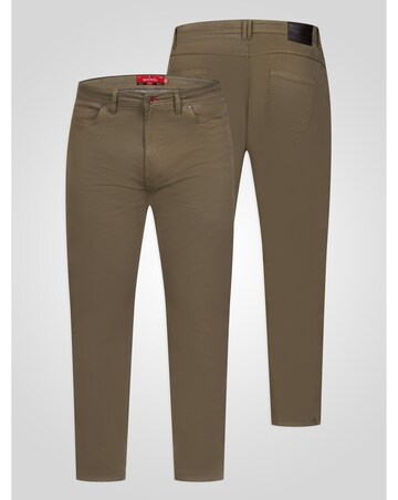 D555 Kelvin 3-Khaki Tapered Fit Five Pocket Stretch Chino With Peach Finish
