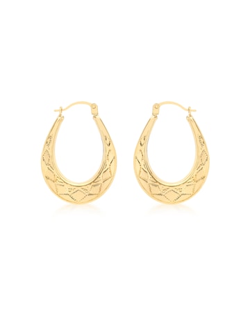 9ct Gold Patterned Oval Creole Earrings