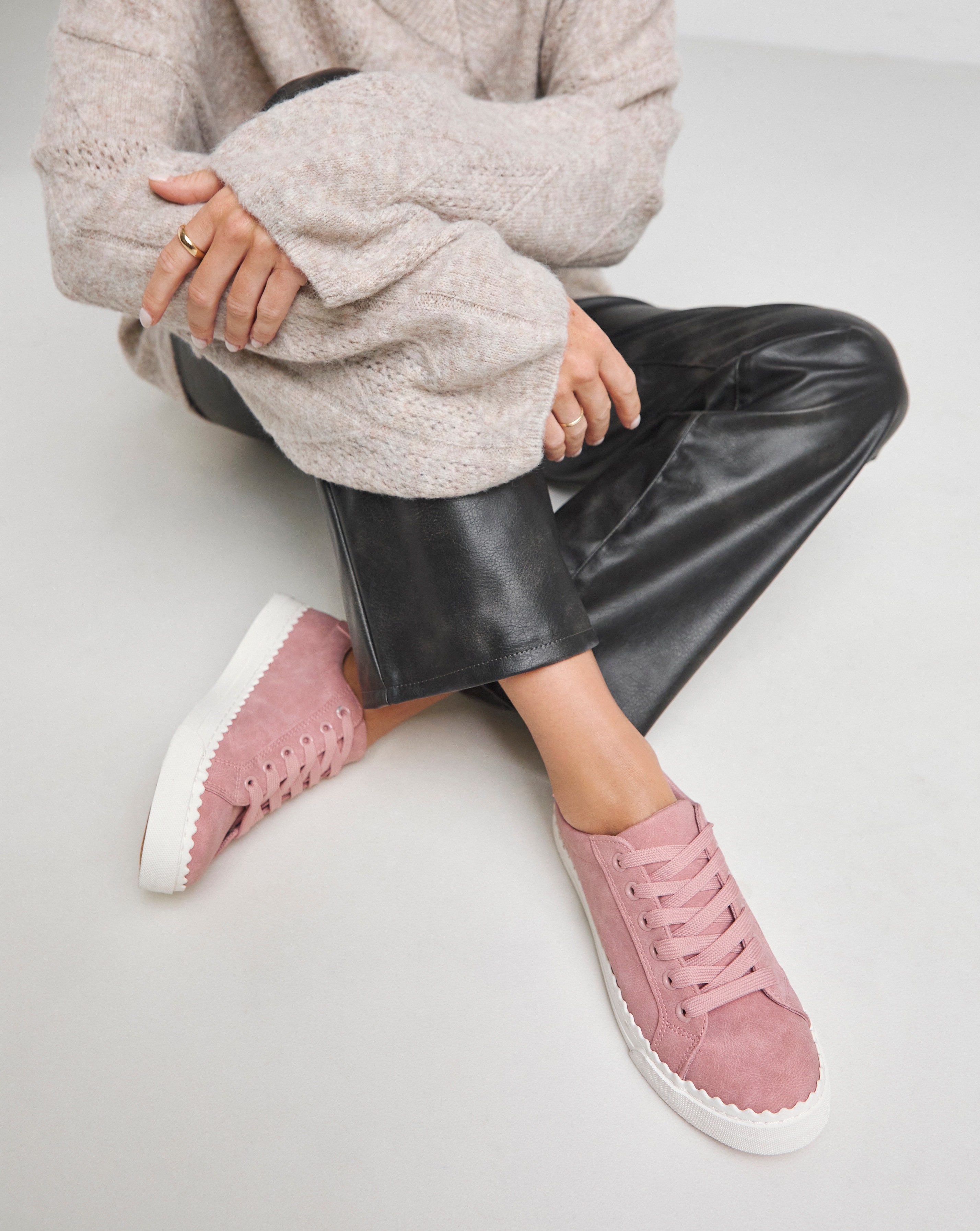 Scalloped Edge Lace Up Trainer Wide Fit