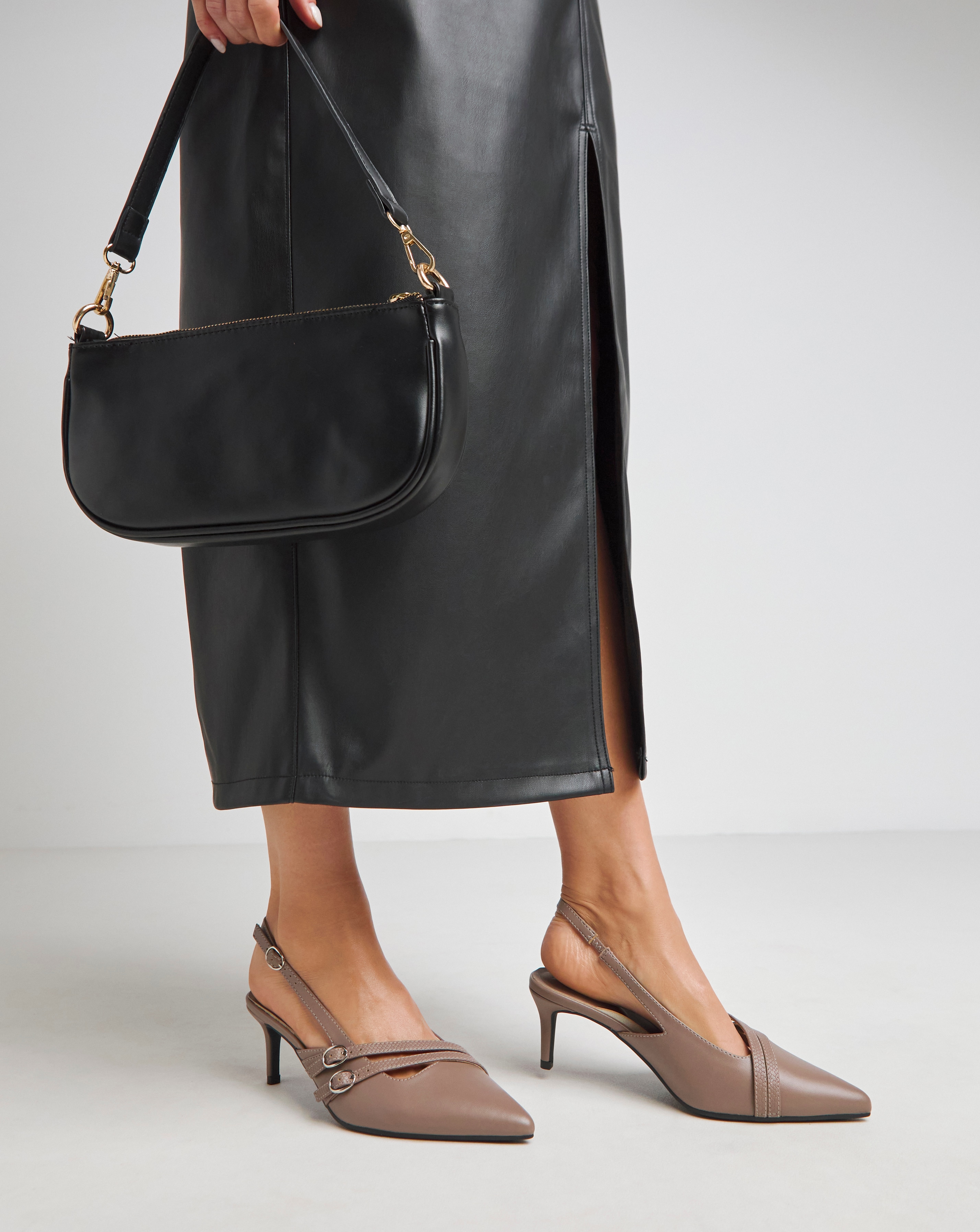 Buckled Kitten Heel Slingbacks Wide