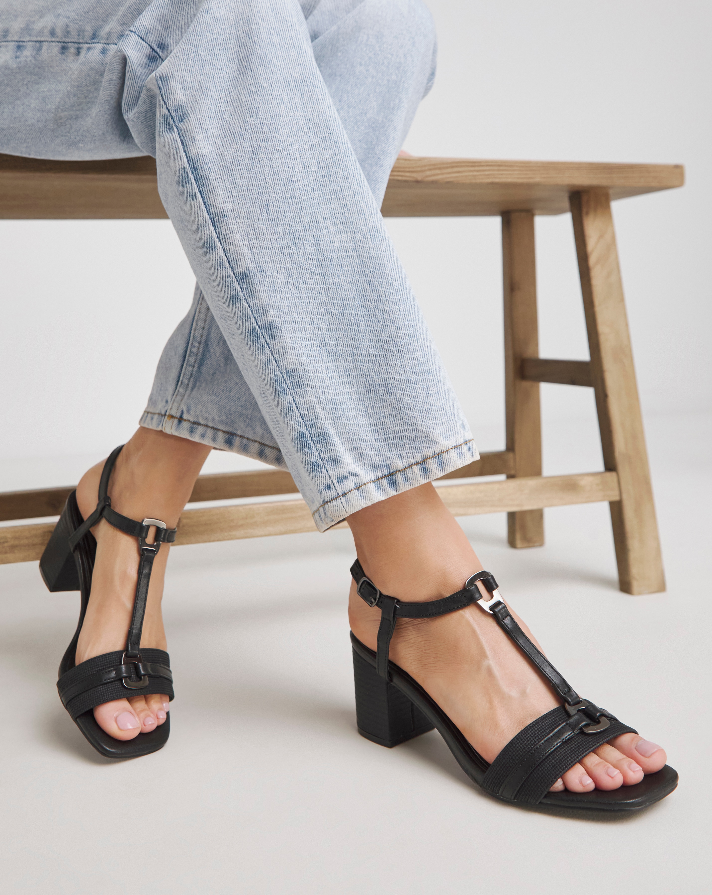 Low Block Heel T Bar Sandal Wide