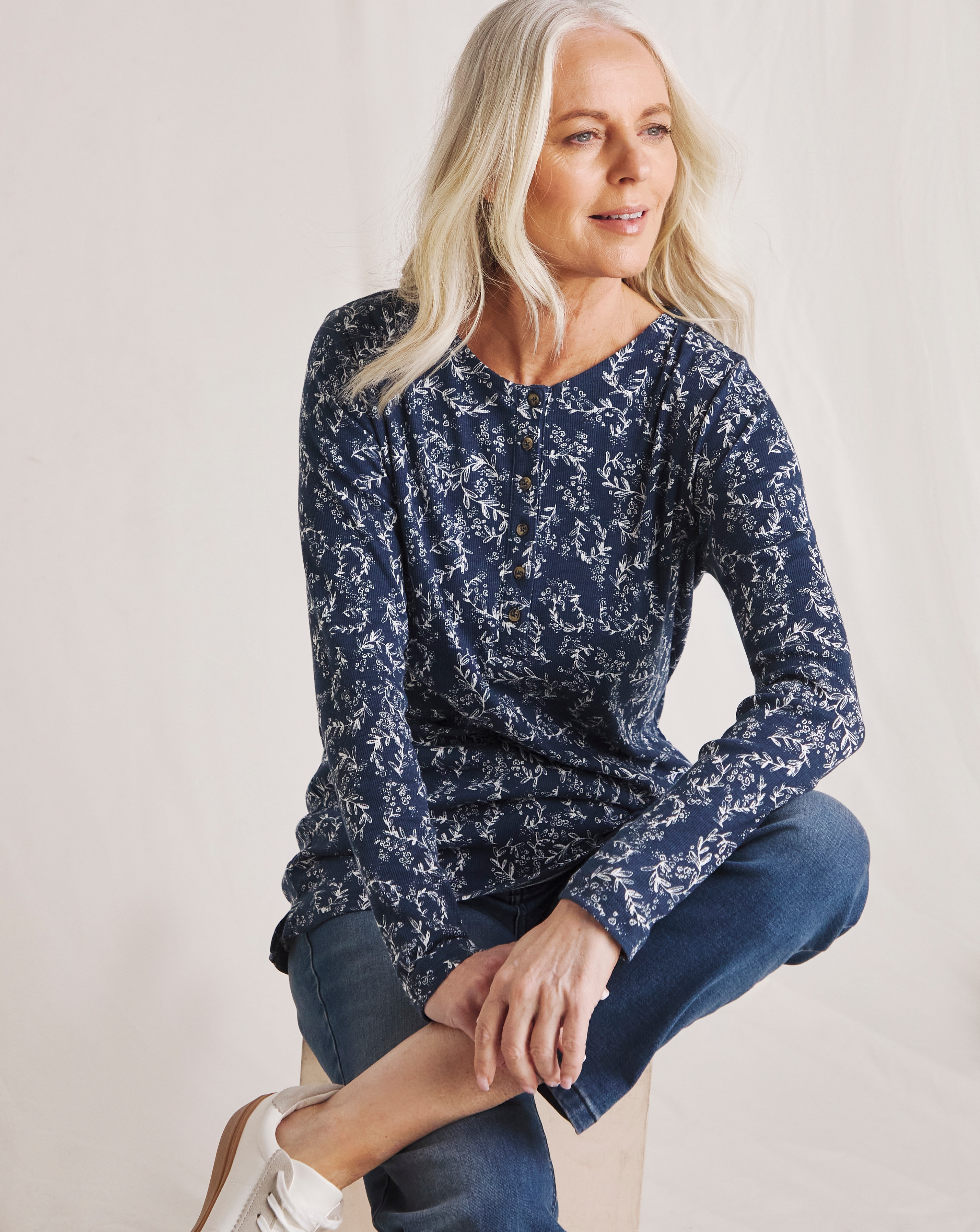 Julipa Pure Cotton Ribbed Henley Top