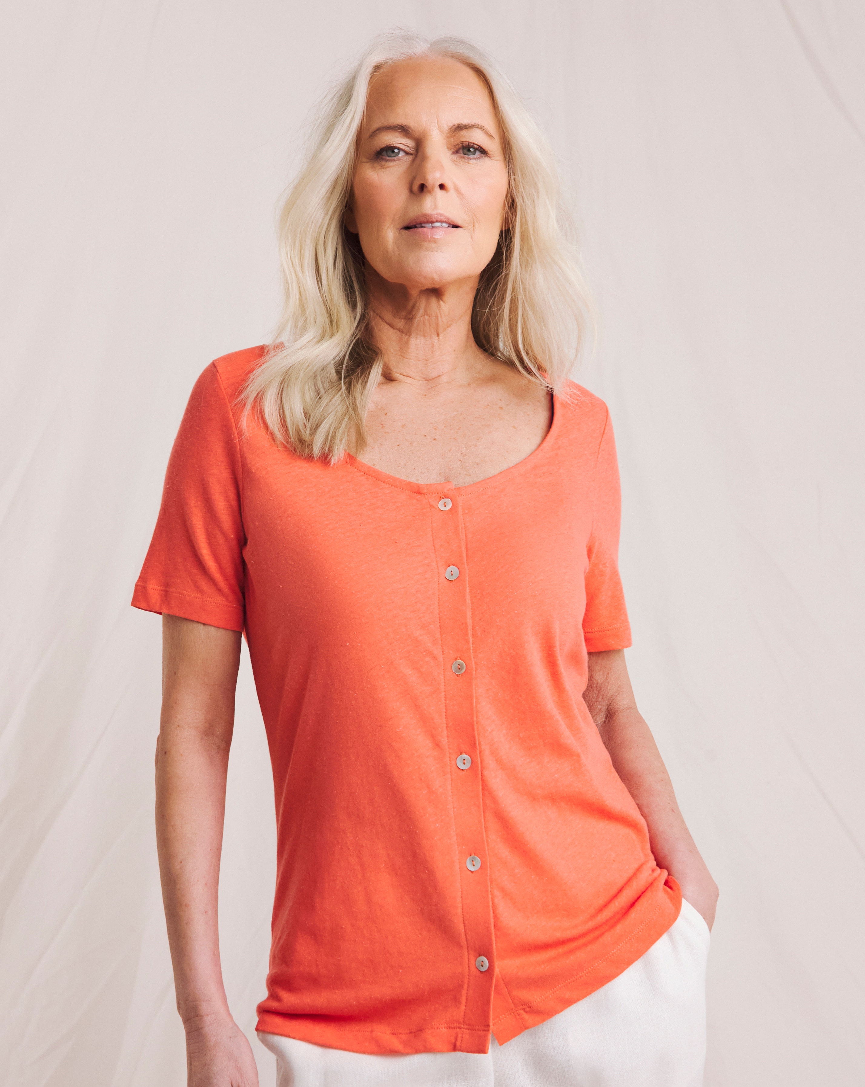 Julipa Button Down Linen Jersey T-Shirt