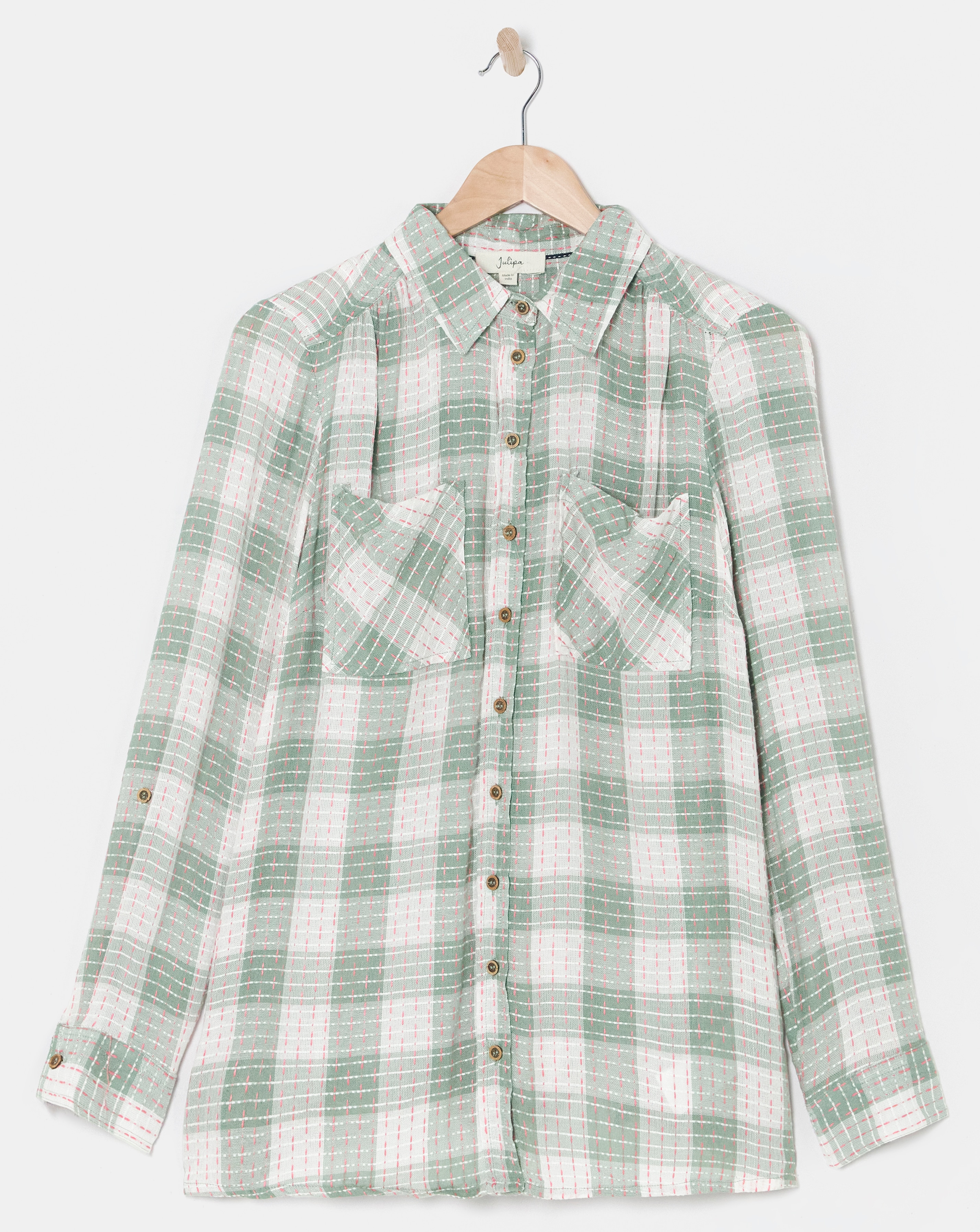 Julipa Embroidered Check Longline Shirt