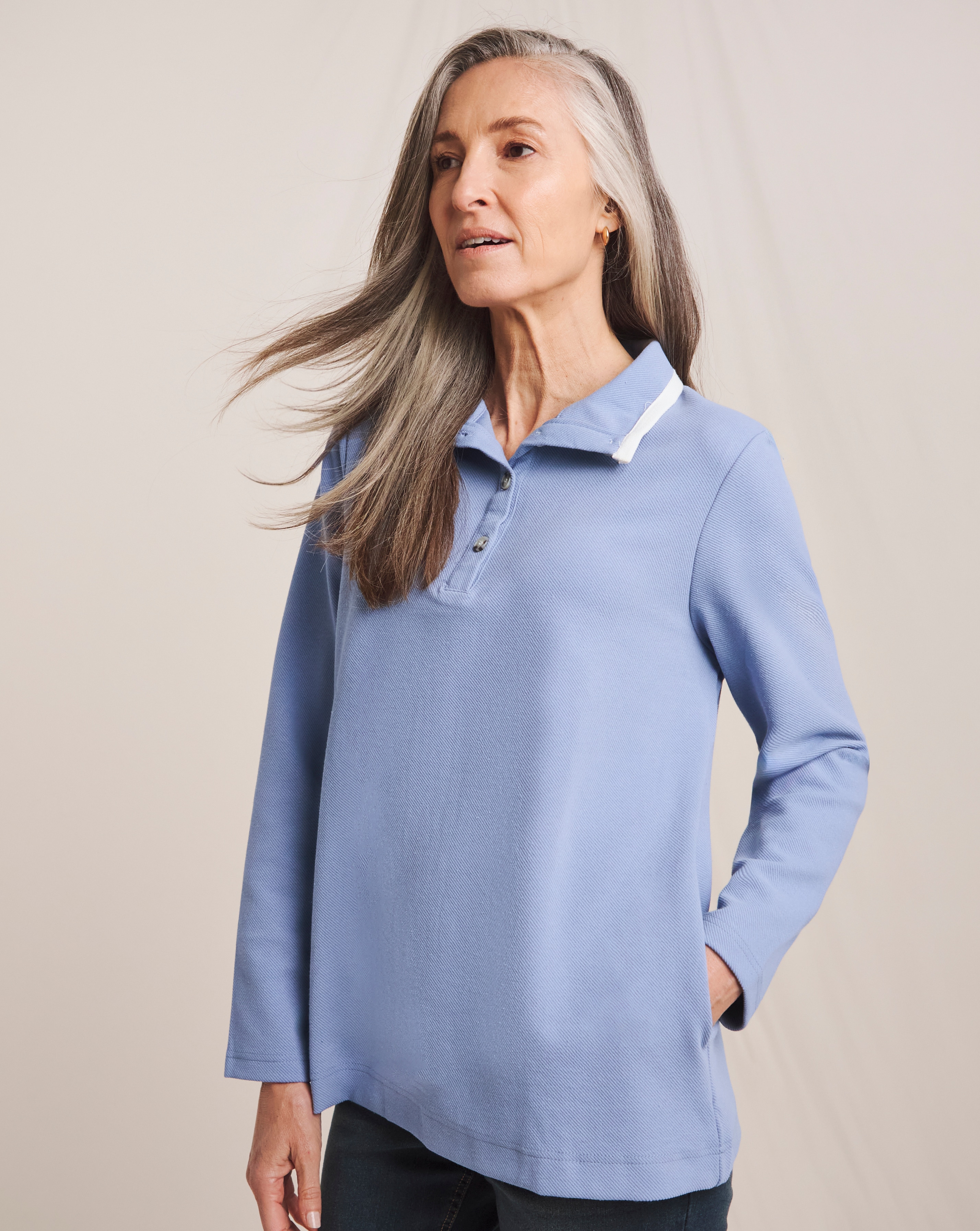 Julipa Button Neck Cotton Sweatshirt
