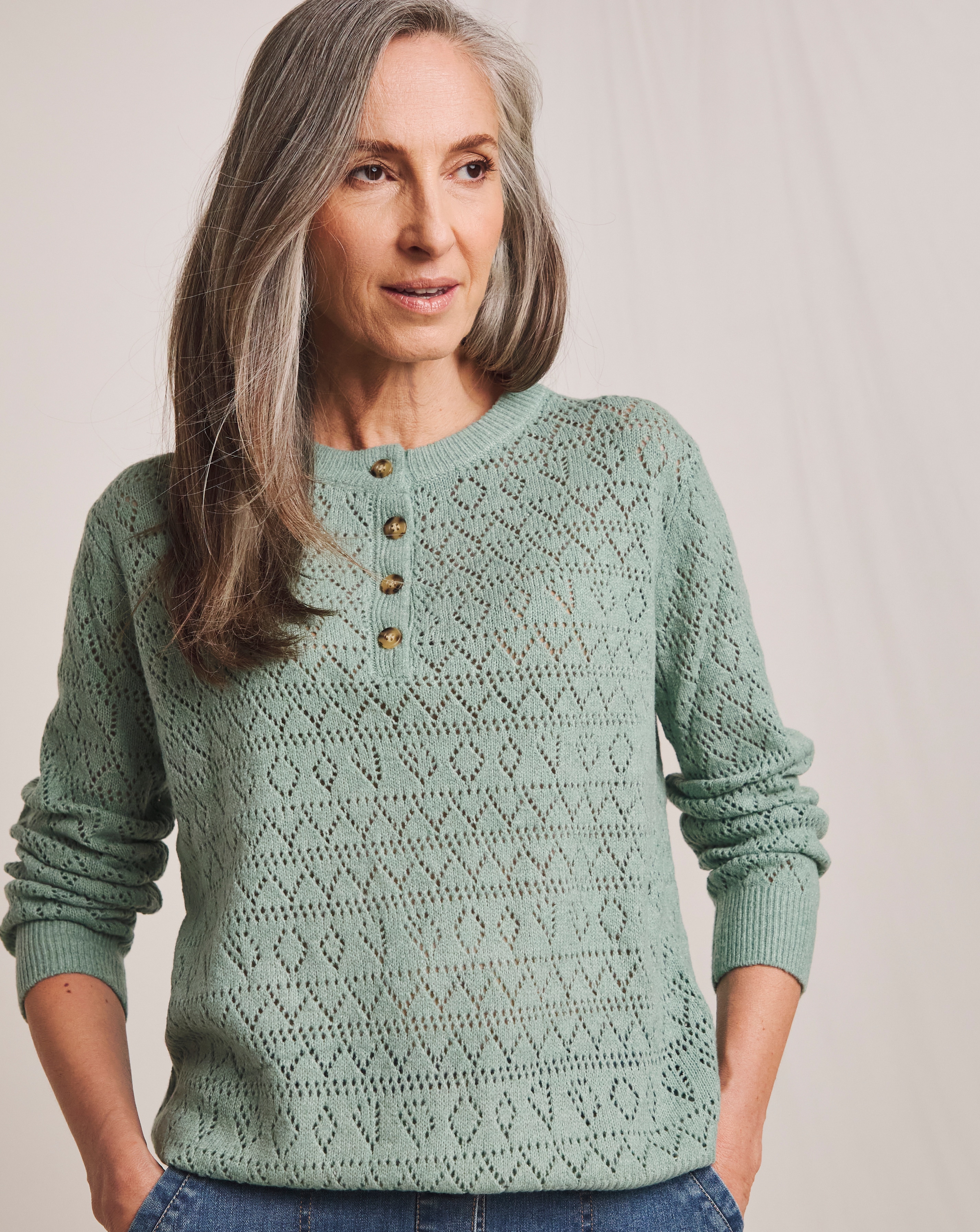 Julipa Pointelle Soft Wool Henley Jumper