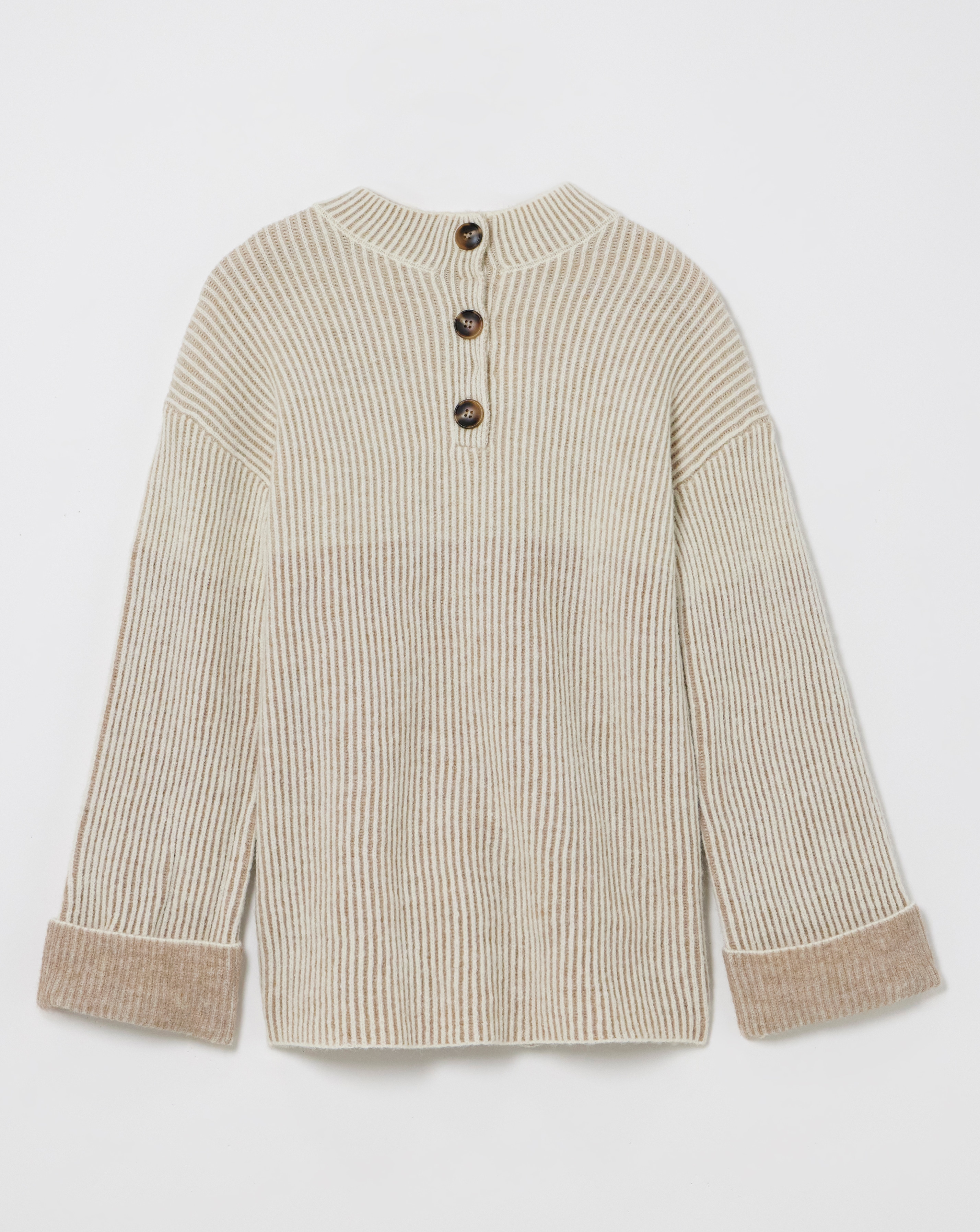 Julipa Beige Ribbed Henley Jumper