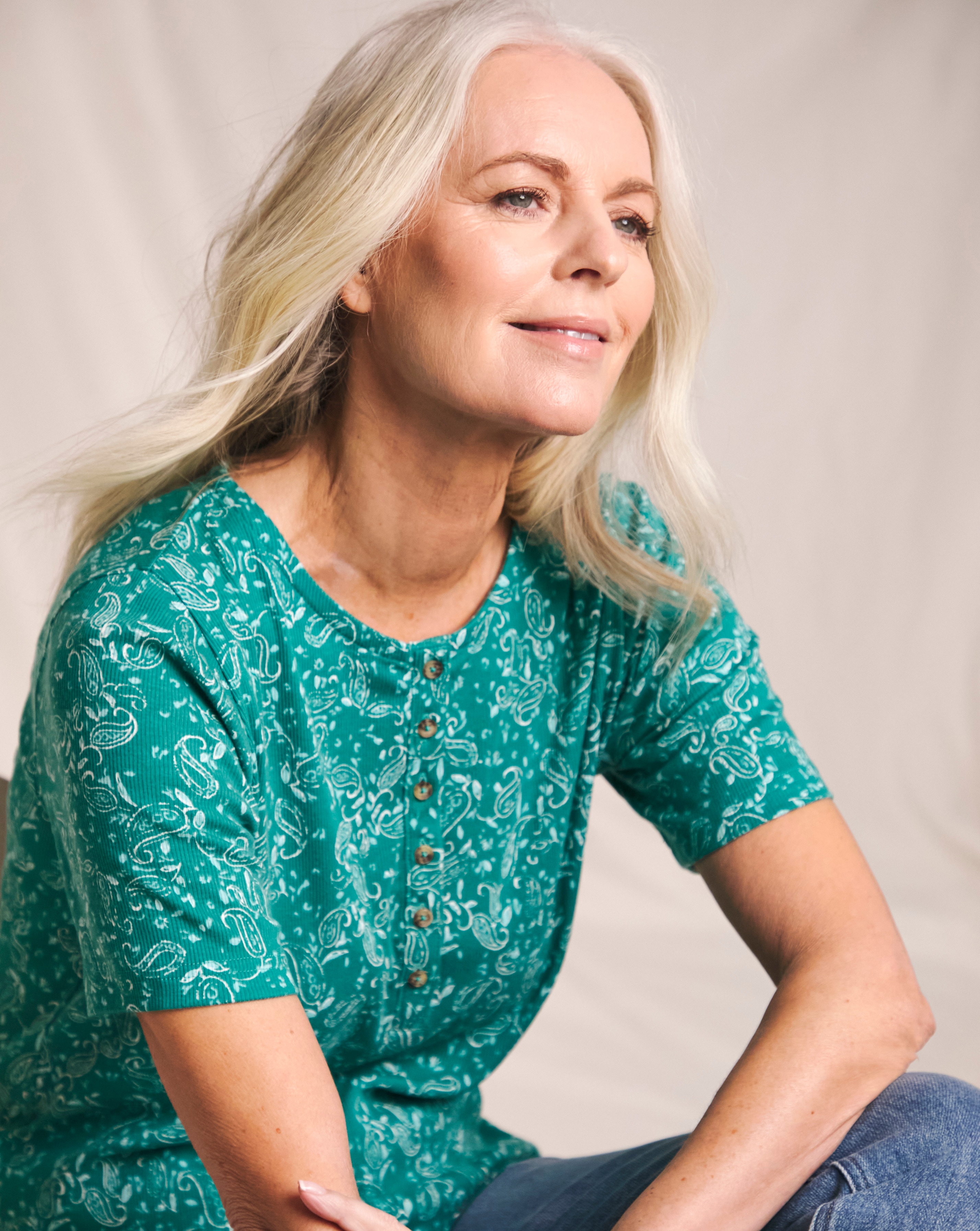 Julipa Pure Cotton Ribbed Henley Top