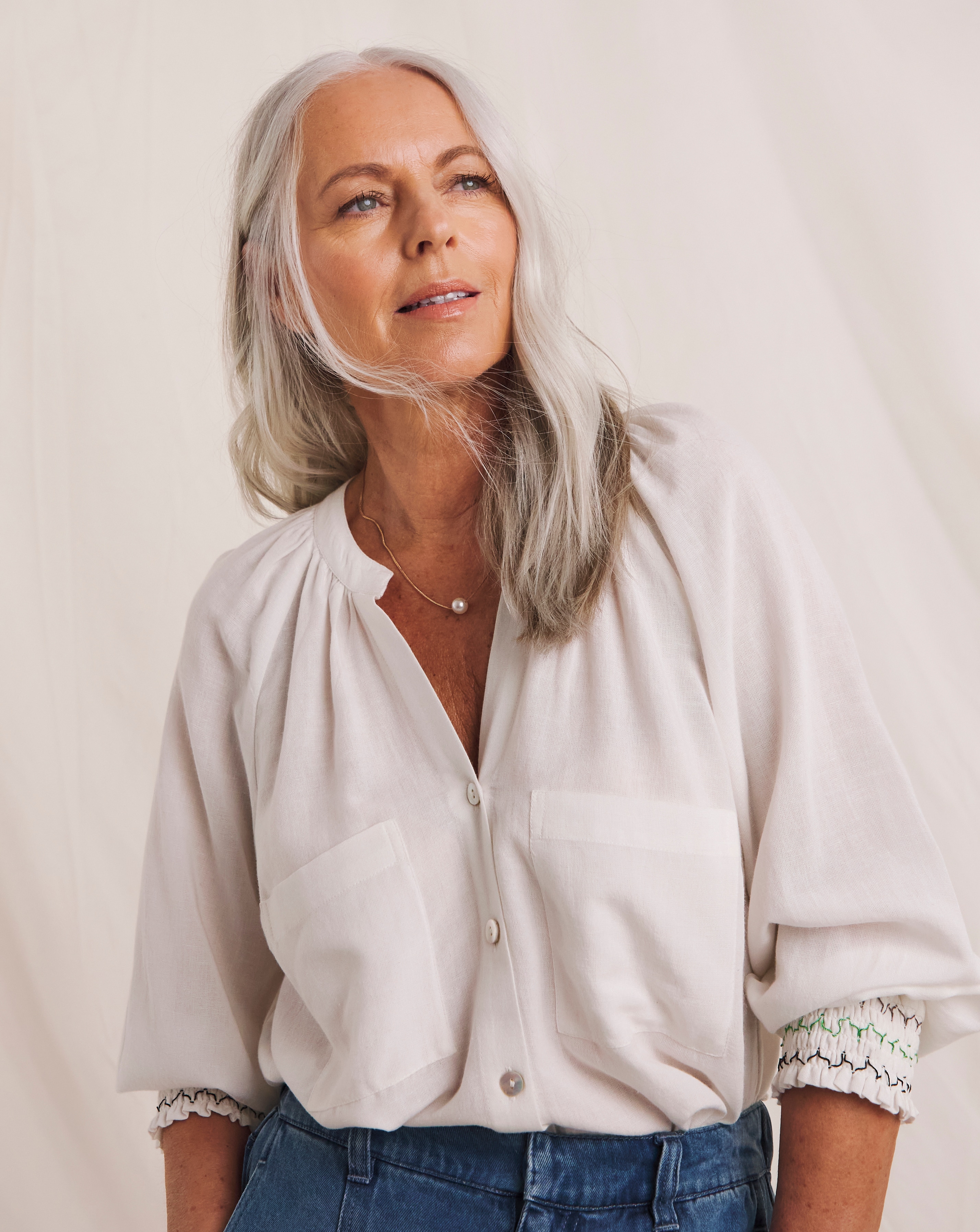 Julipa Linen Mix Embroidered Cuff Blouse