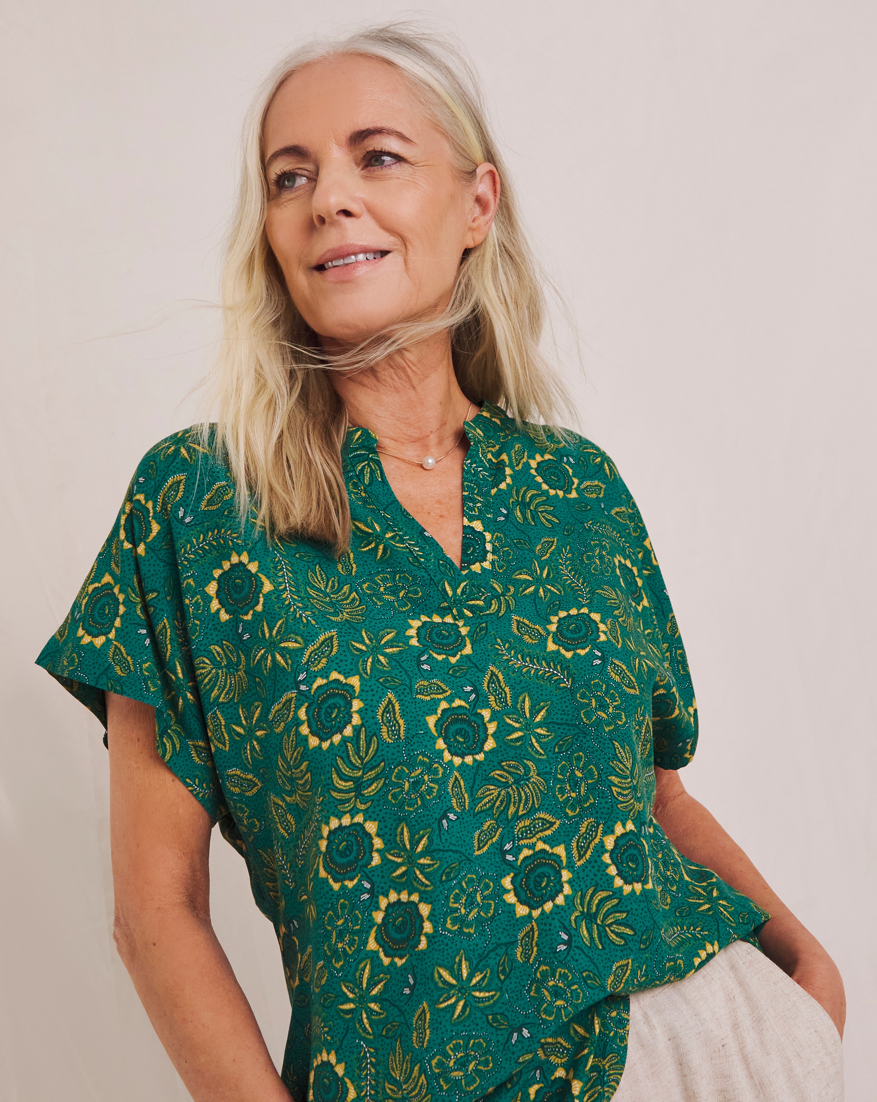 Julipa Printed Notch Neck Blouse