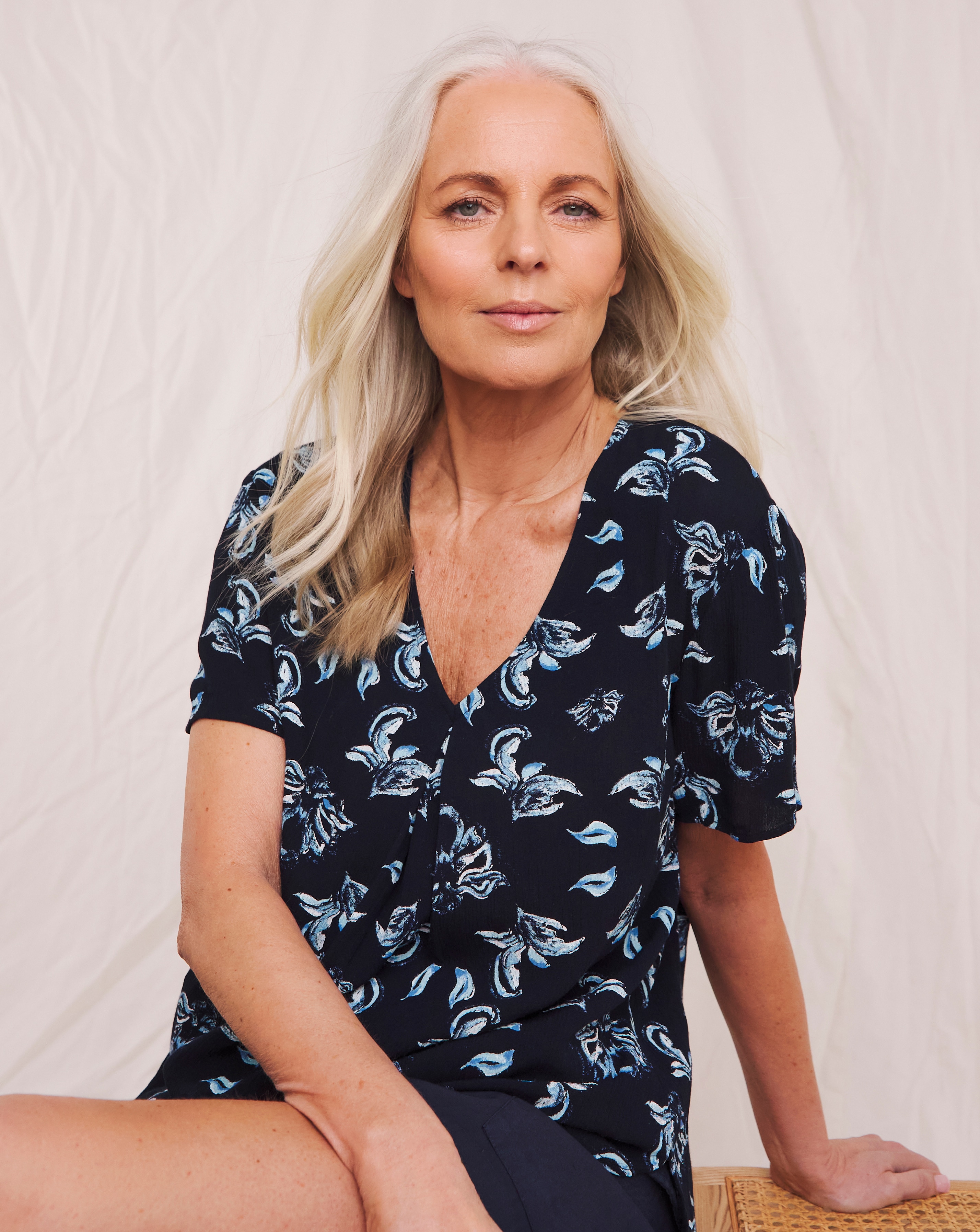 Julipa Printed Crinkle Short Sleeve Top