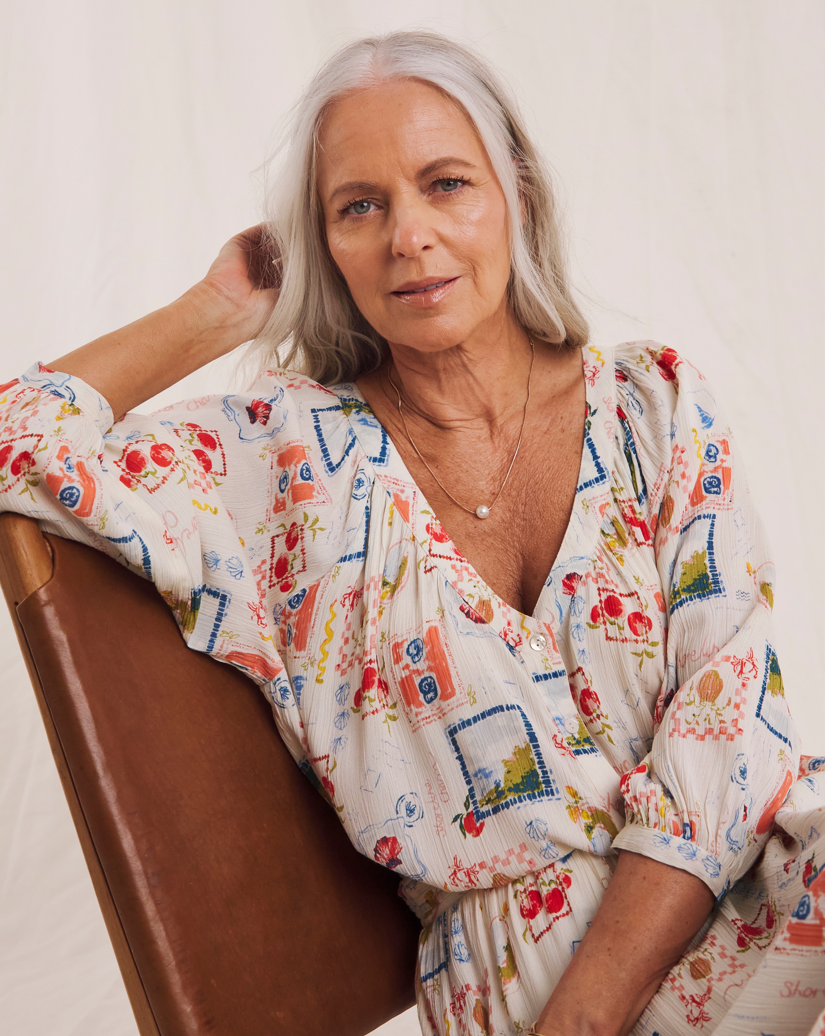 Julipa Postcard Print Crinkle Blouse