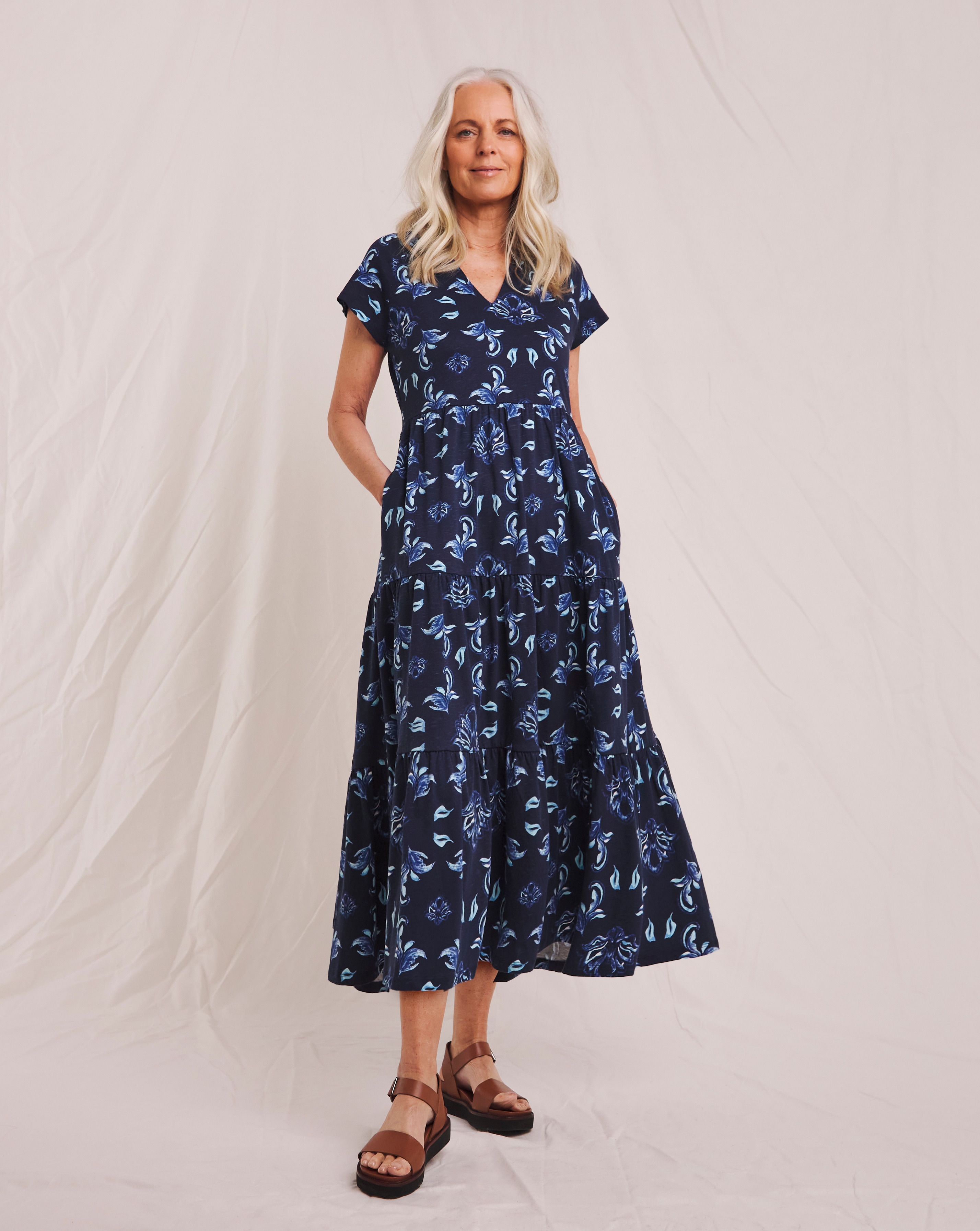 Julipa Pure Cotton Tiered Midi Dress