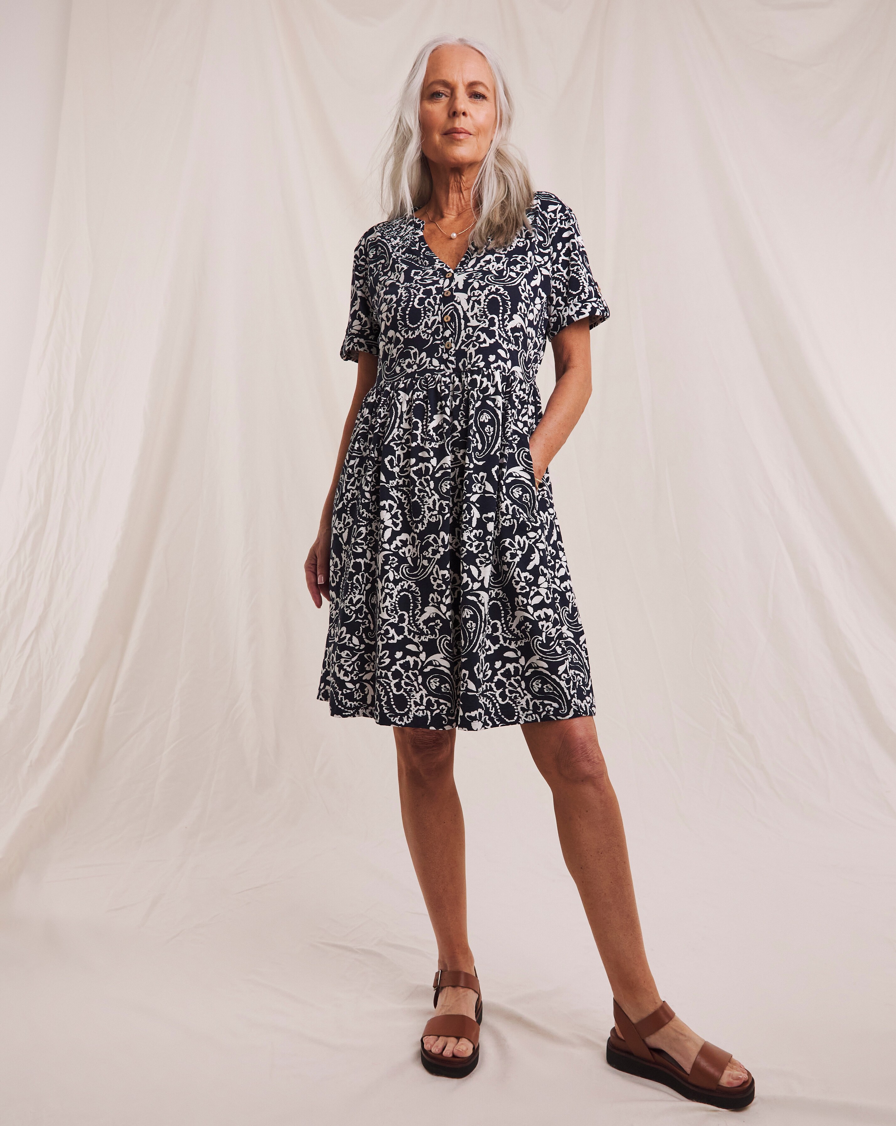 Julipa Turn Up Cuff Pure Cotton Dress