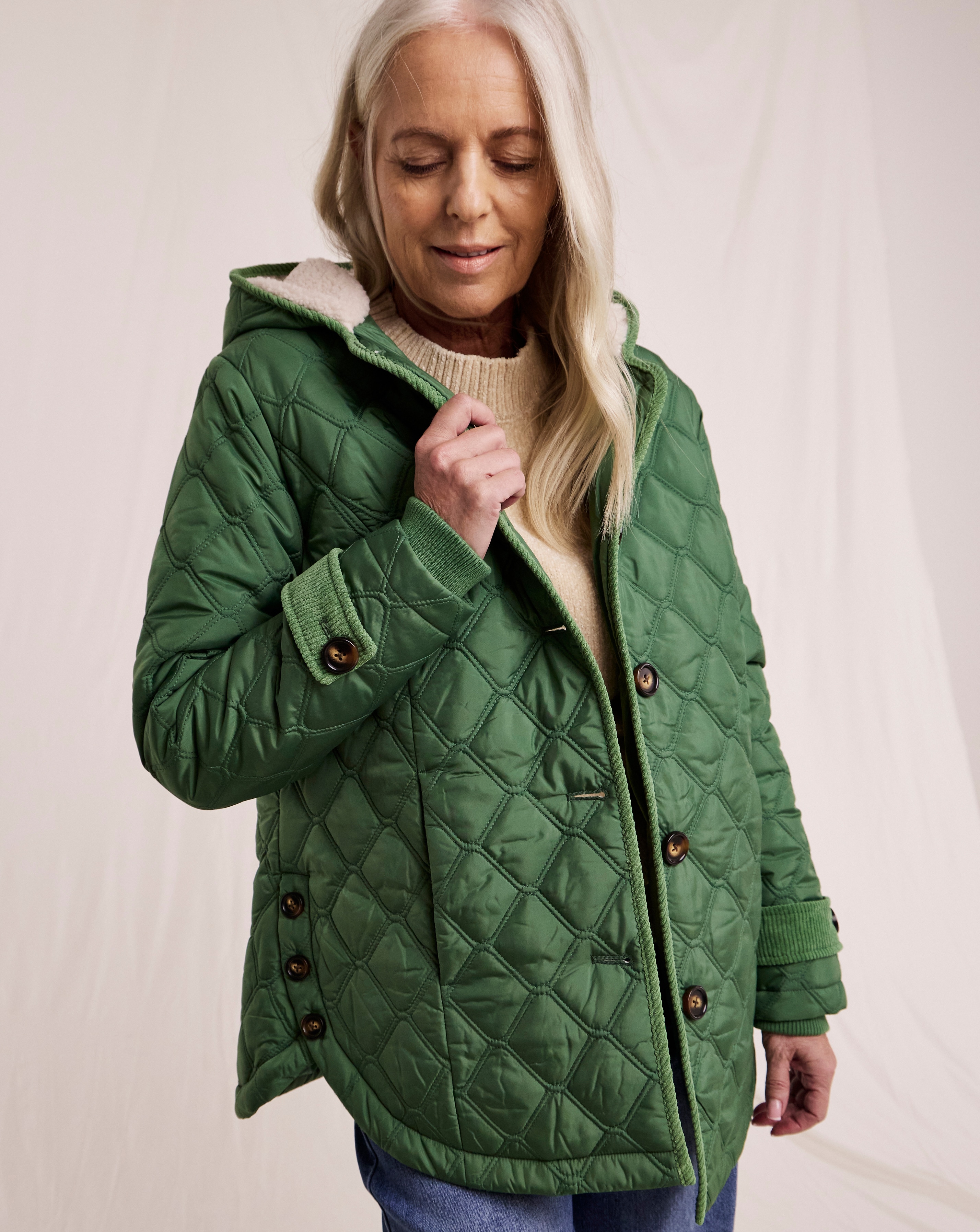 Julipa Quilted Button Side Hooded Coat