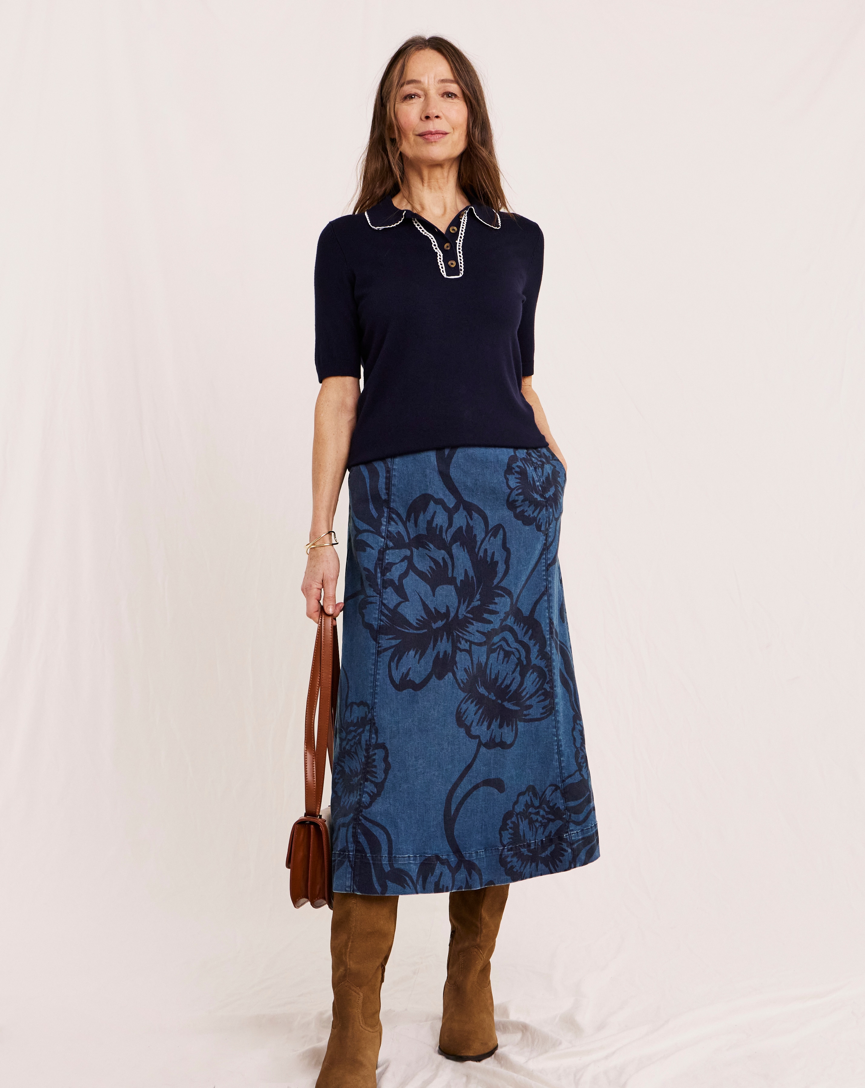 Julipa Printed Denim Midi Skirt