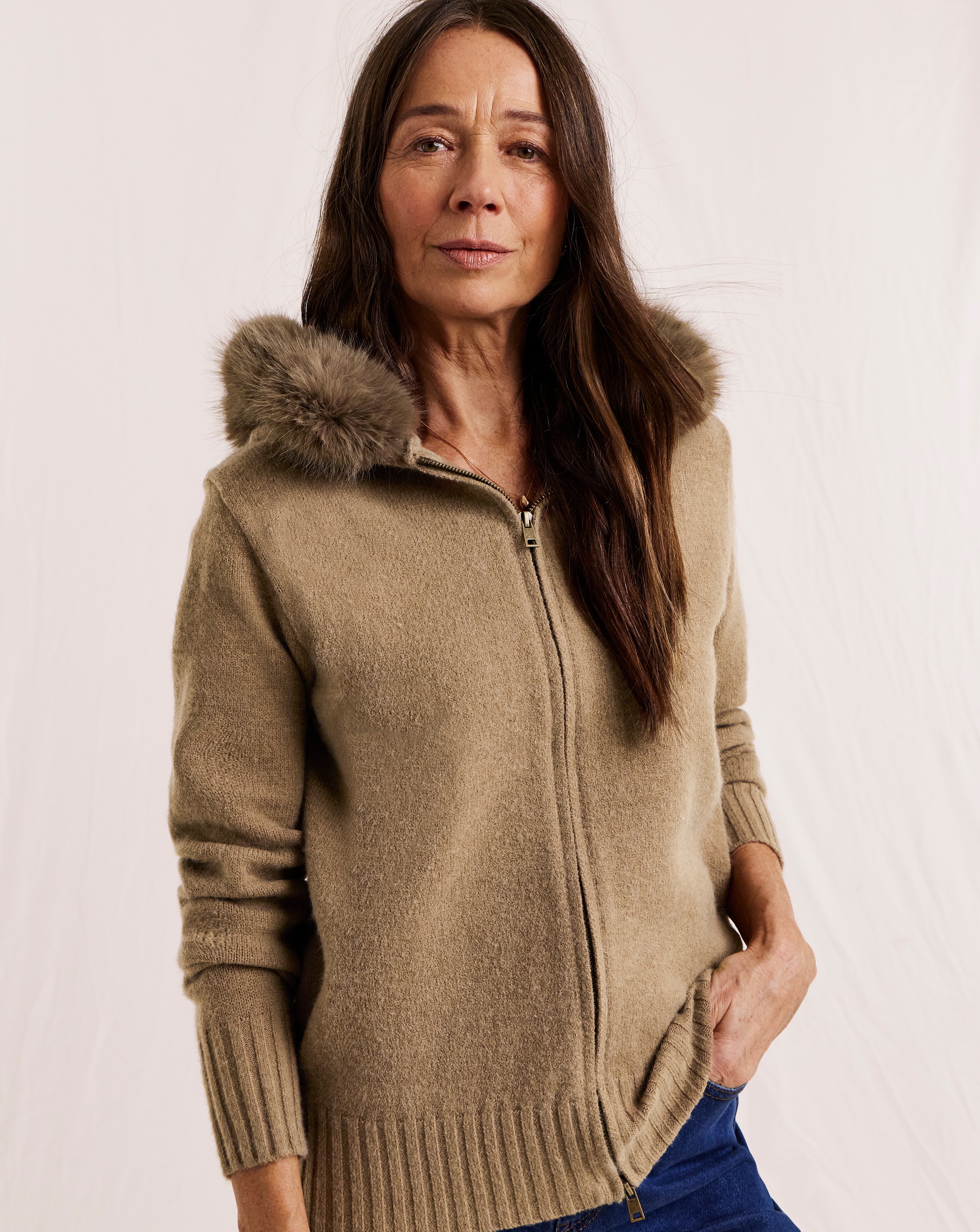 New In - Julipa Fur Trim Hooded Knitted Jacket