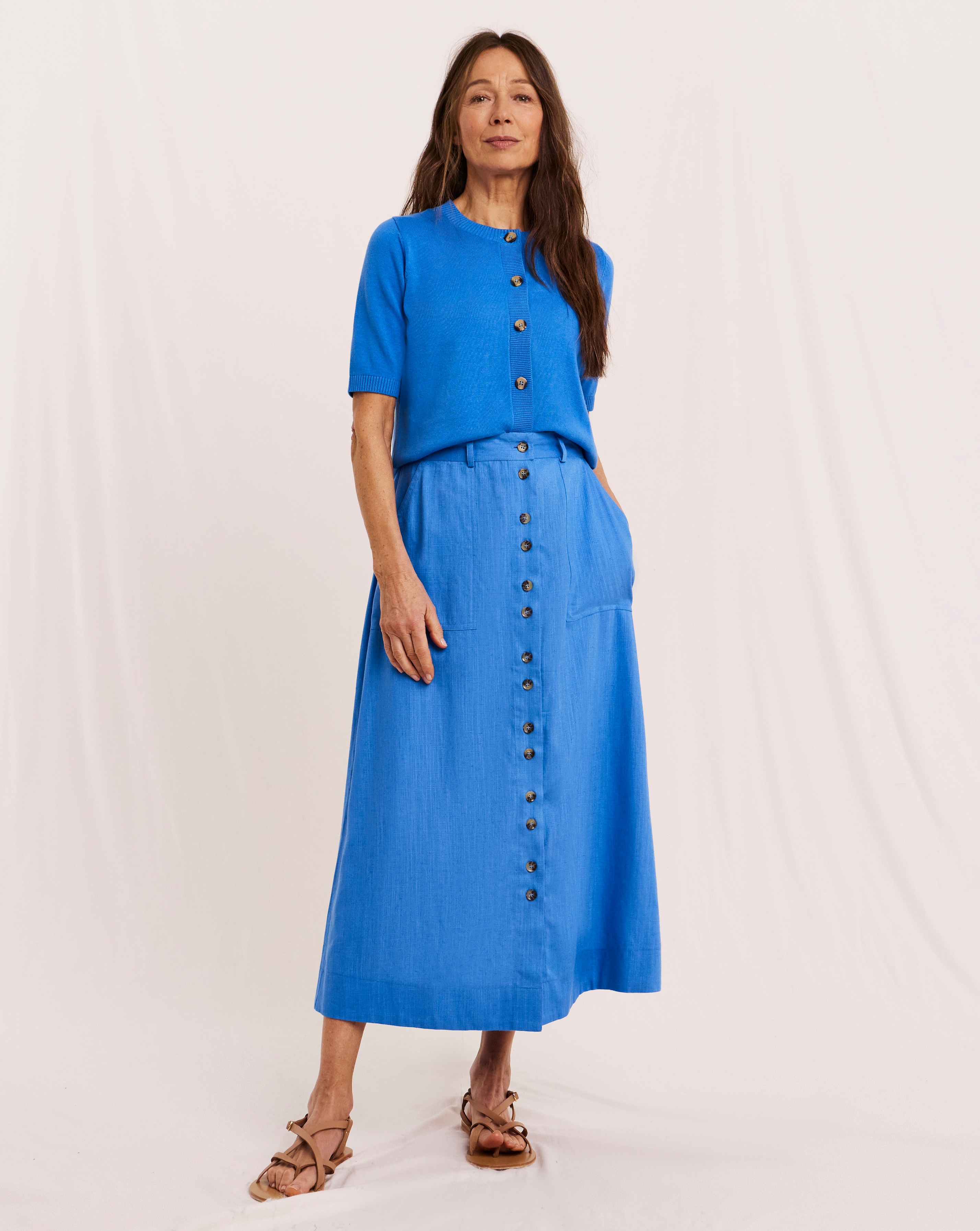 New In - Julipa Button Down Linen Midi Skirt
