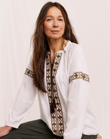 Julipa Embroidered Tie Front Jersey Blouse