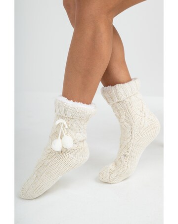 Pour Moi Cosy Cable Knit Lined Slipper Sock