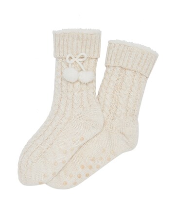 Pour Moi Cosy Cable Knit Lined Slipper Sock