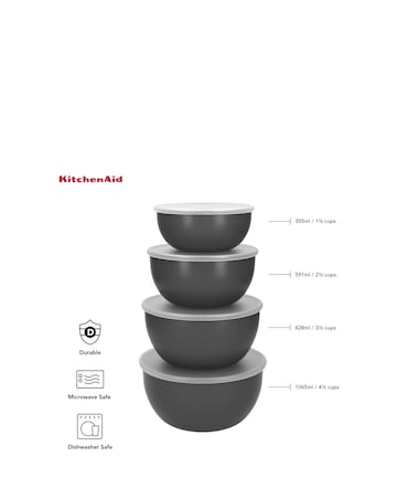 KitchenAid Set of 4 Meal Prep Bowls with Lids, Charcoal Grey
