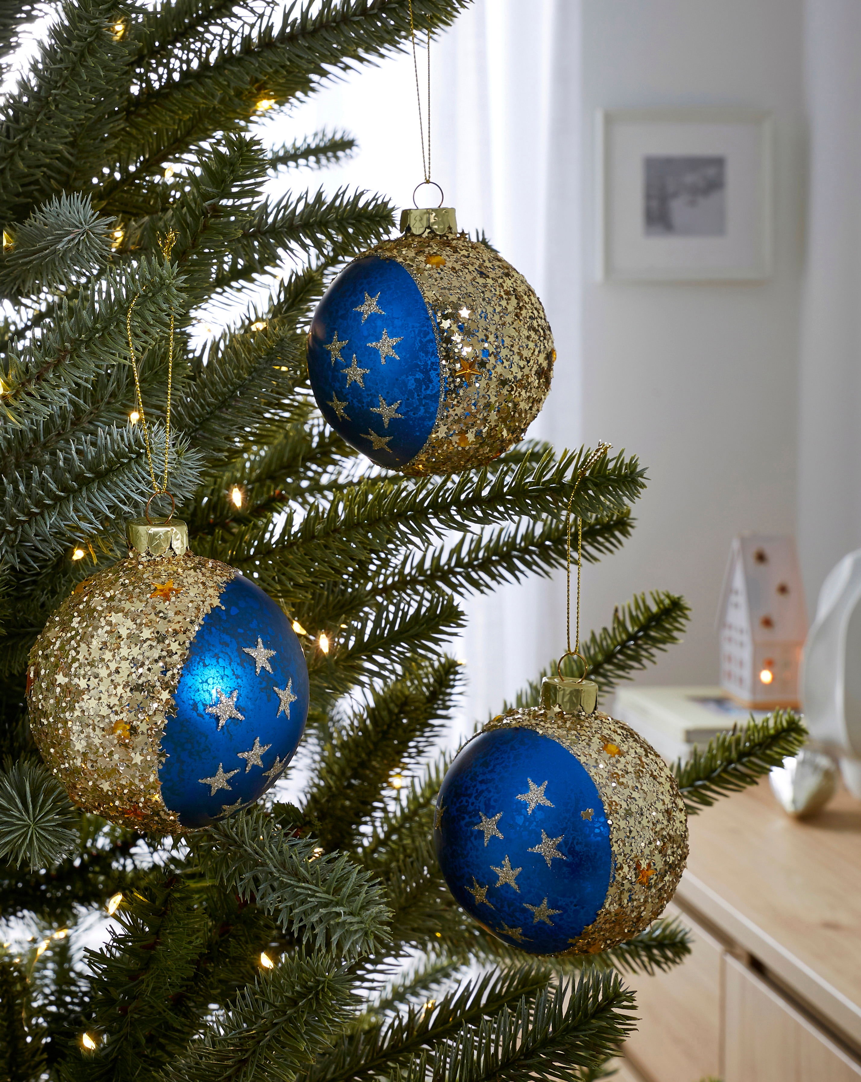 Gisela Graham 3 Moon & Stars Baubles