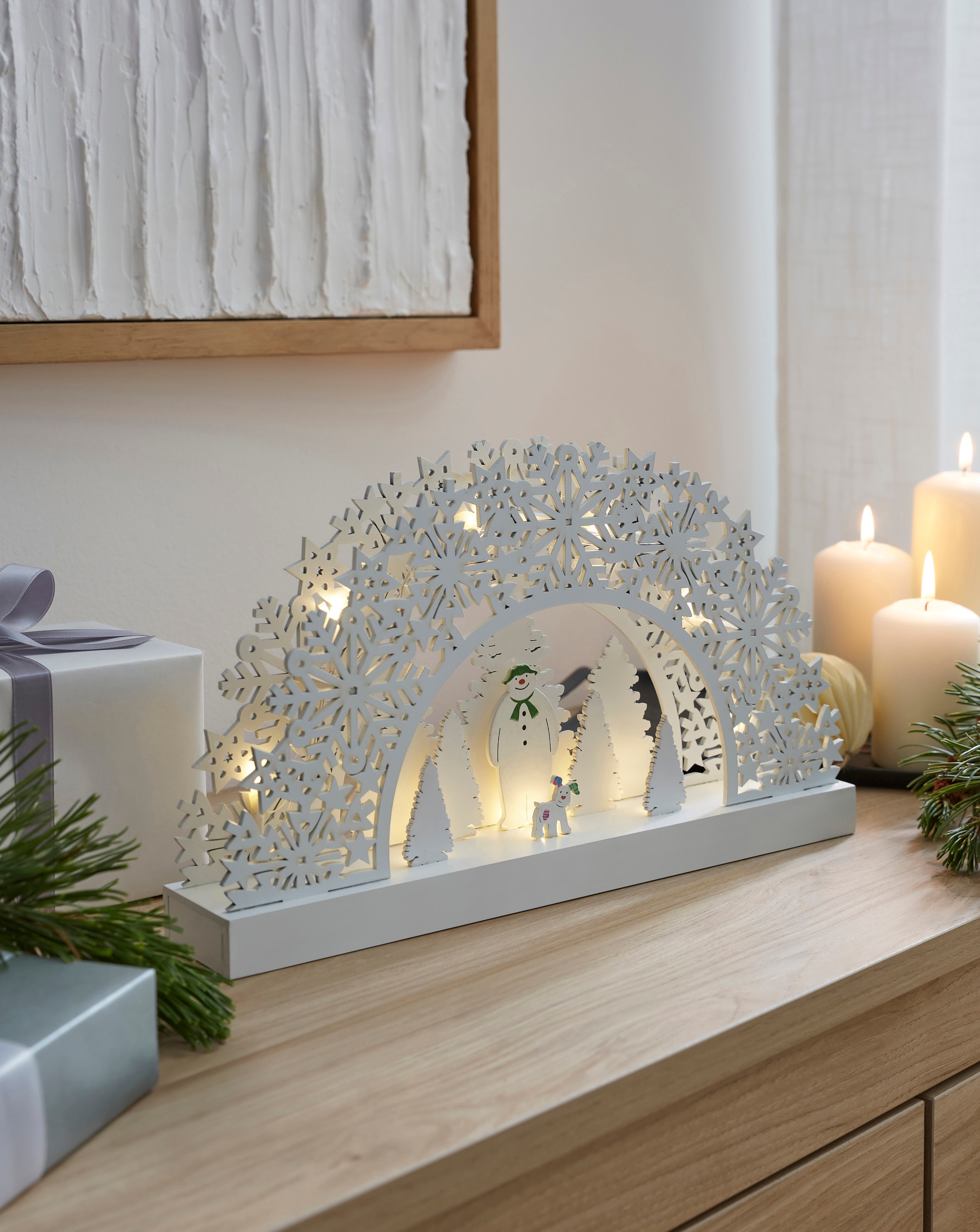 The Snowman Lit Wooden Scene