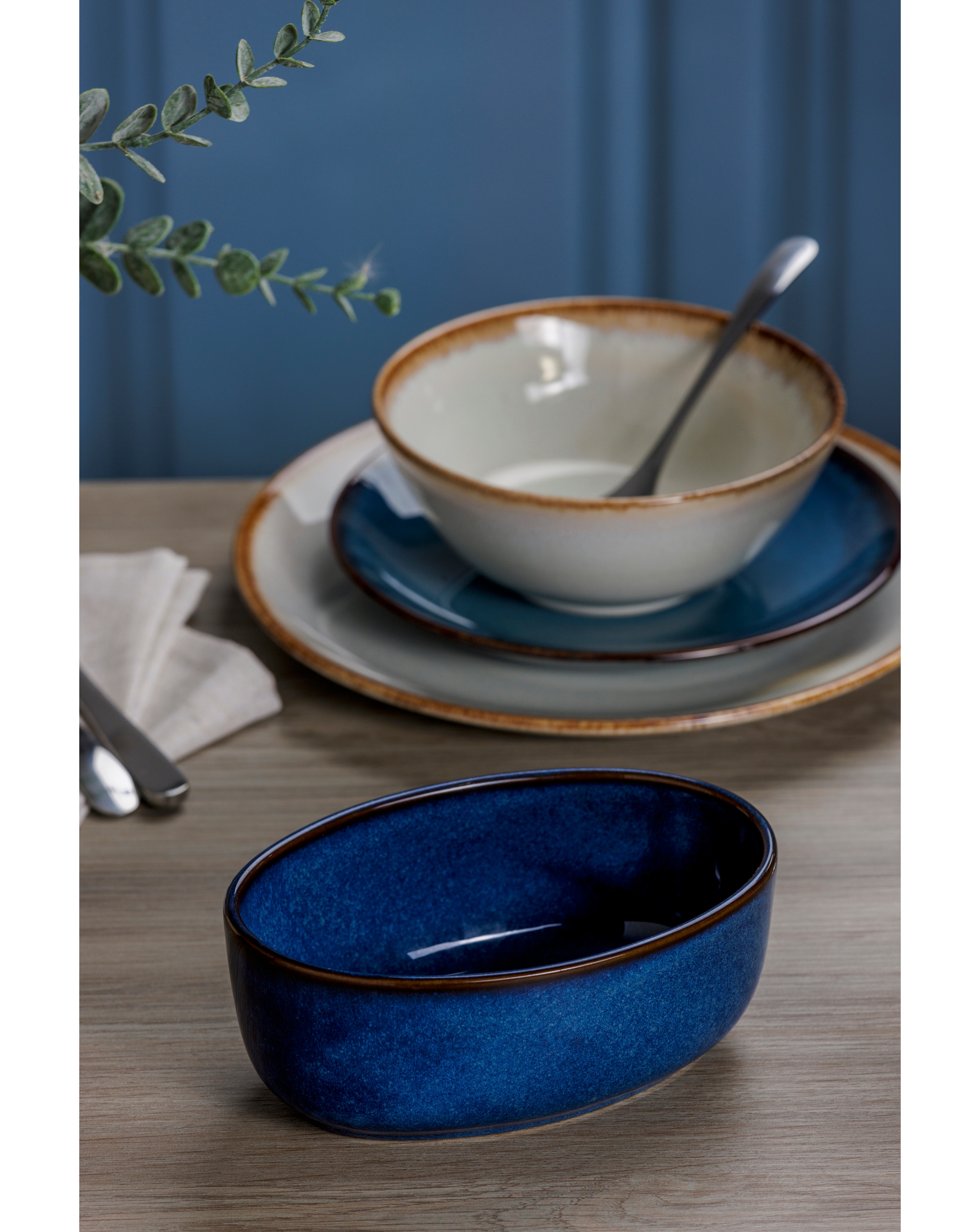 Mason Cash Reactive Blue 2 Oval Dishes