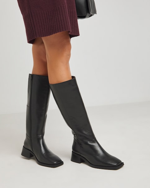Heel Leather Knee High Boots Wide Fit