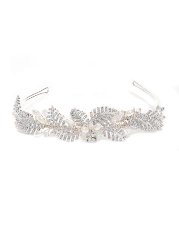 Silver Crystal Leaf And Pearl Leah Tiara