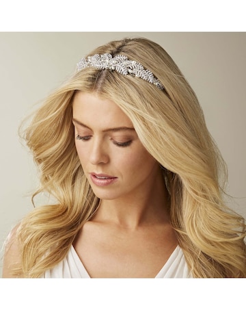 Silver Crystal Leaf And Pearl Leah Tiara