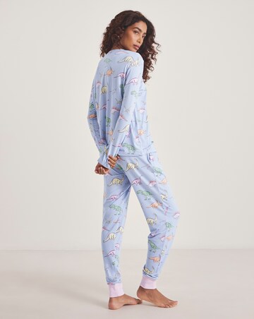 Chelsea Peers Classic Crew Neck Pyjama Set Dinosaur Print