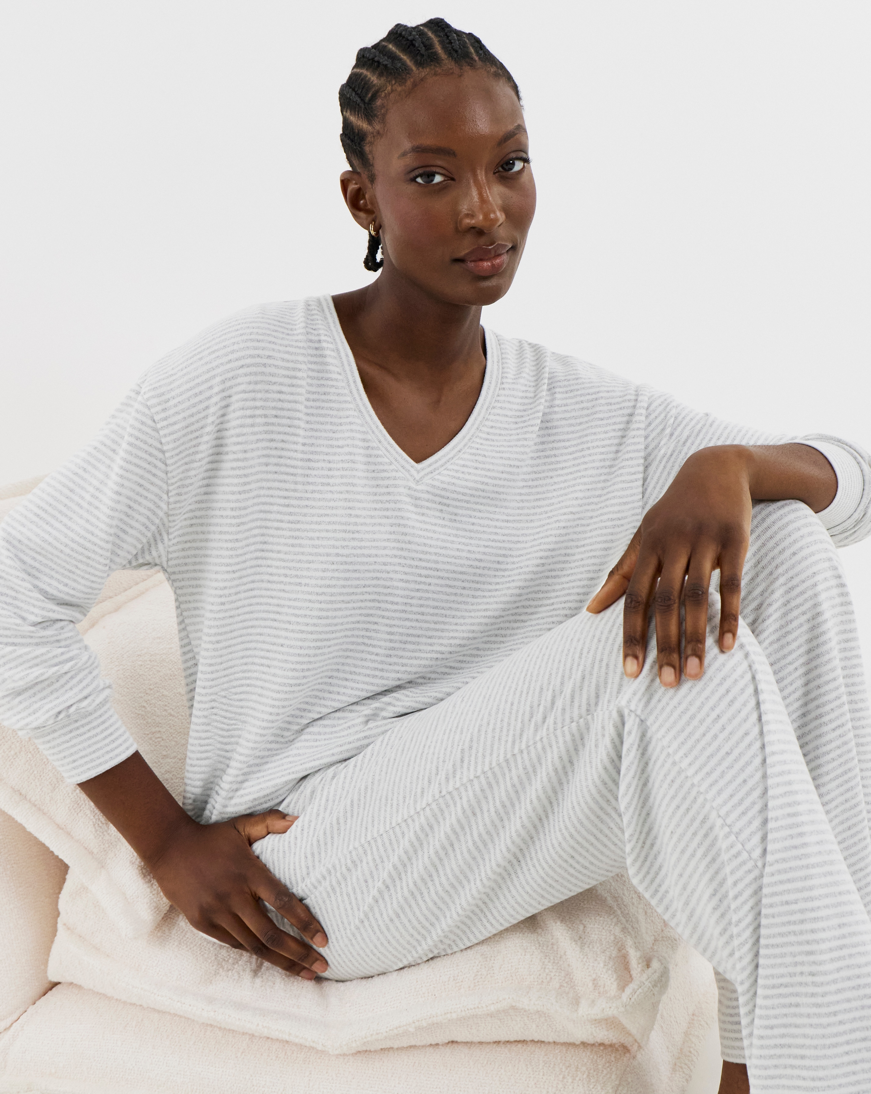 V Neck Snit Wide Leg Lounge Set