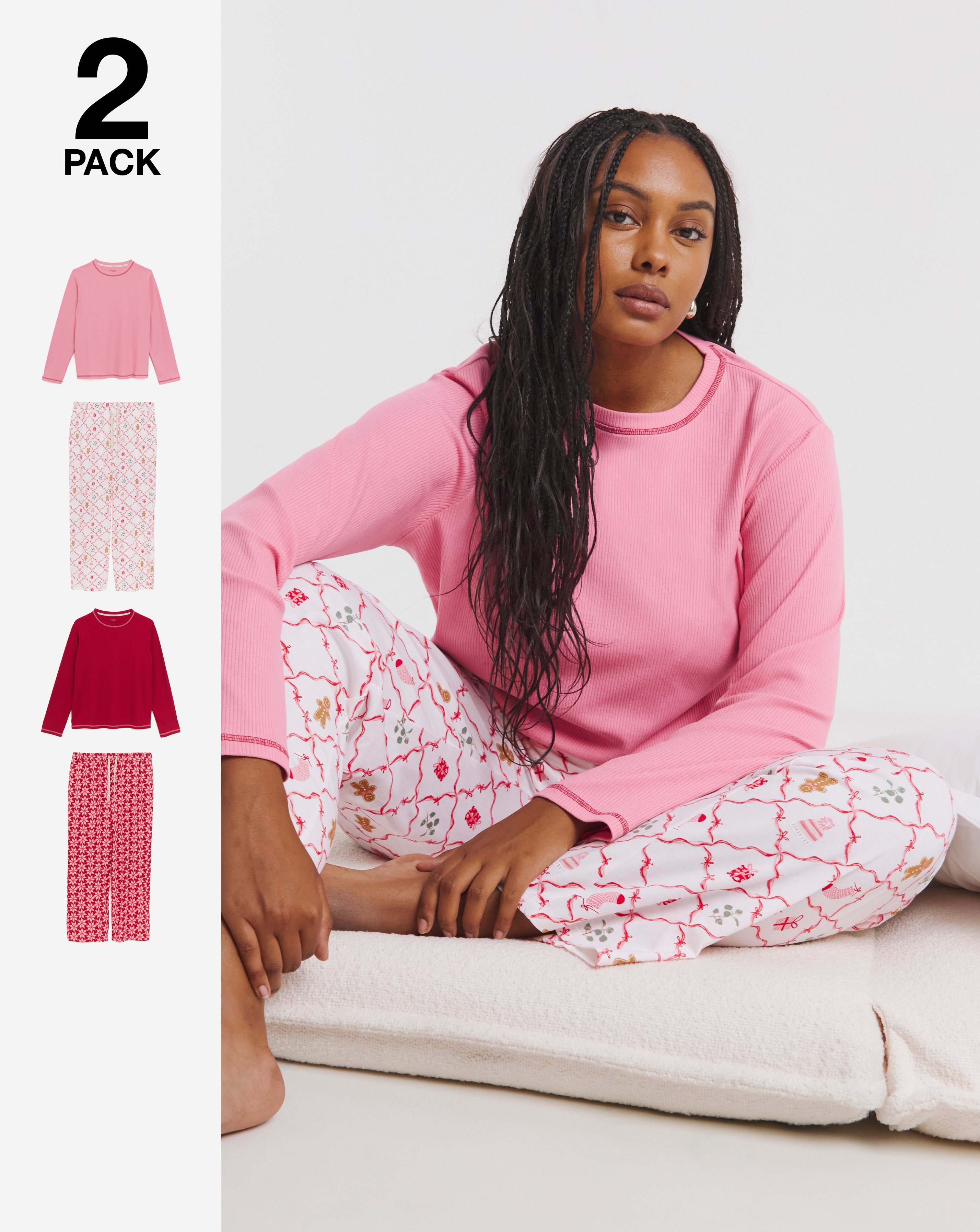 Christmas Ribbed 2 Pack PJ Sets