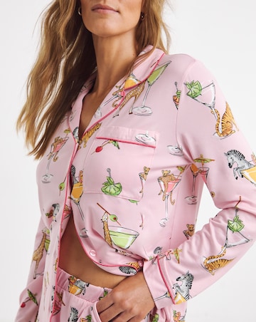 Chelsea Peers Classic Button Up Pyjama Set Cocktail Animals Print