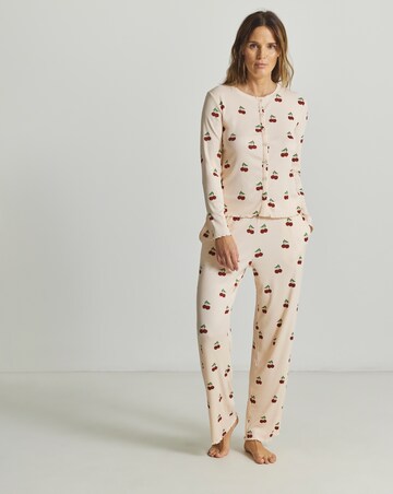 Chelsea Peers Cardigan Ribbed Long Pyjama Set Cherry Print