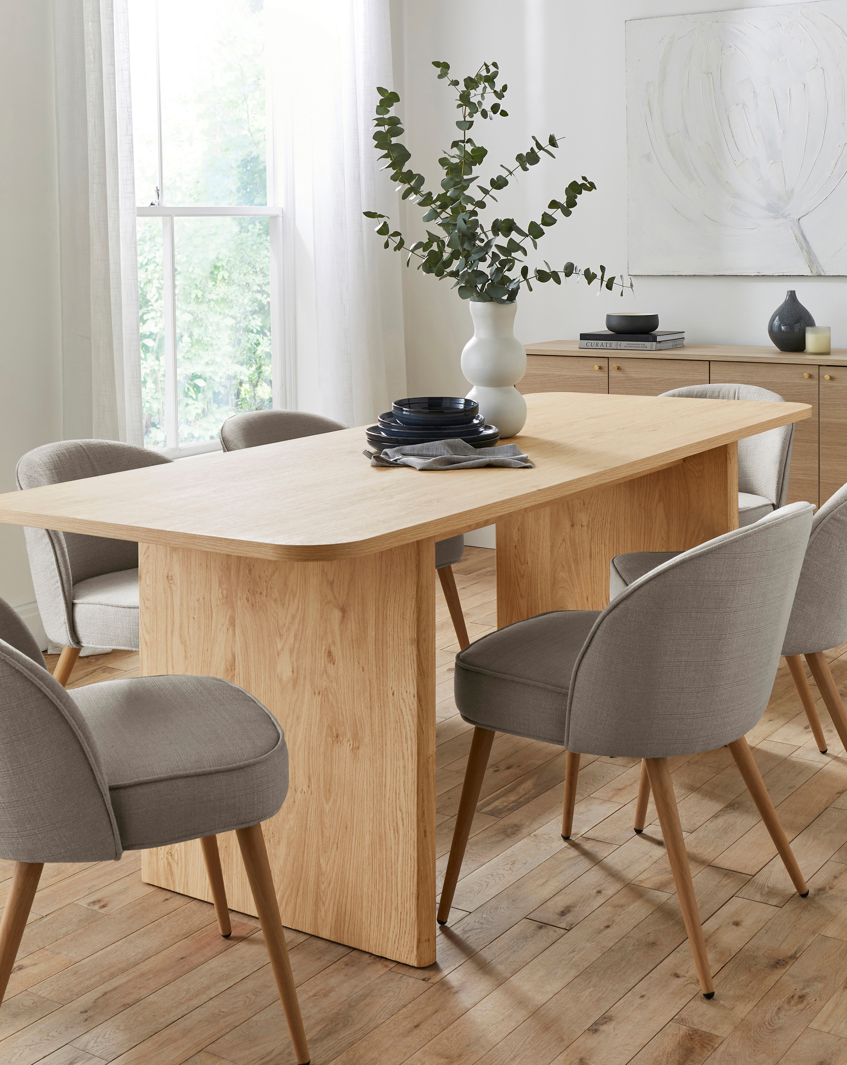 Oslo Panel Table & Emilie Fabric Chairs