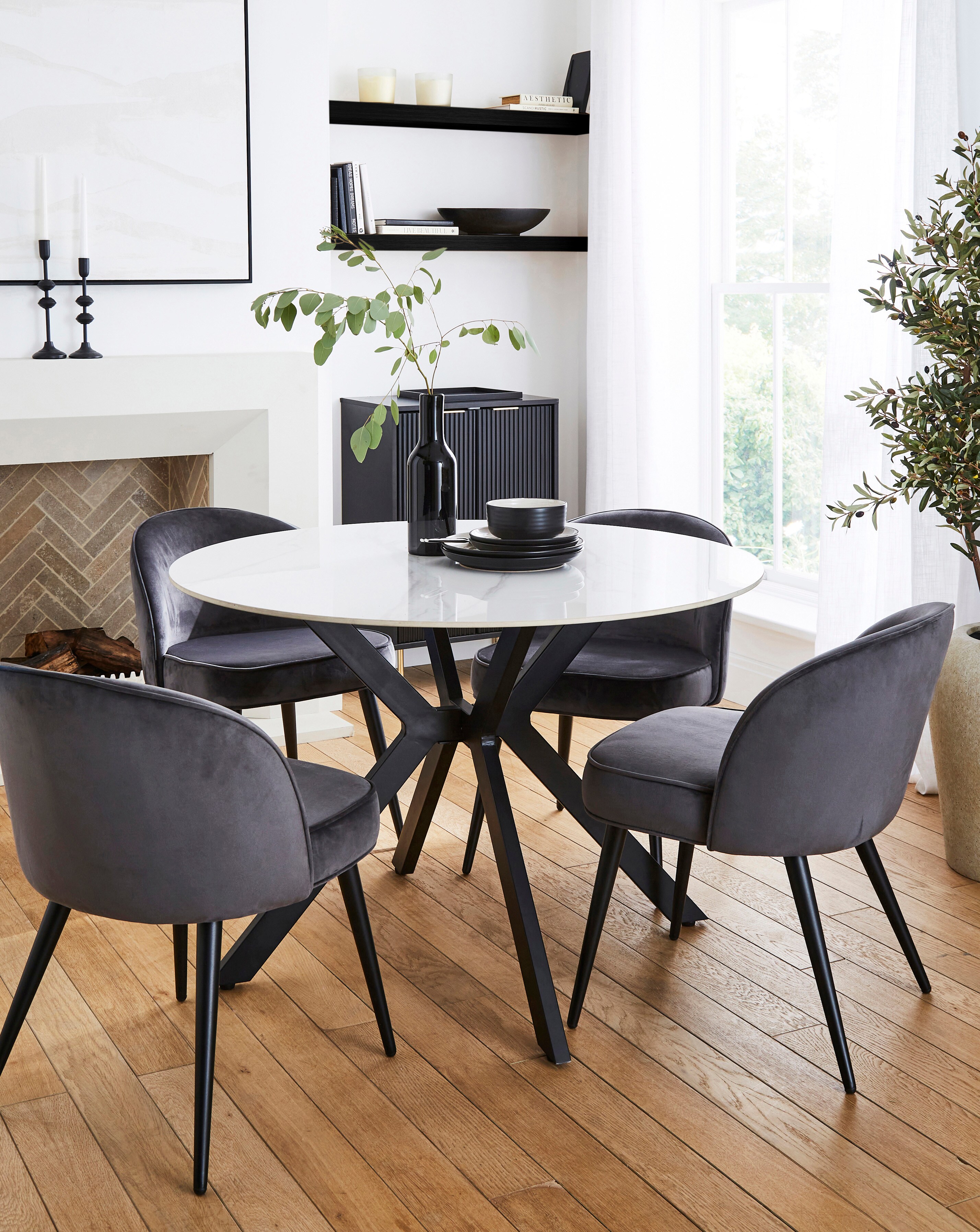 Brock Table with 4 Emilie Velvet Chairs