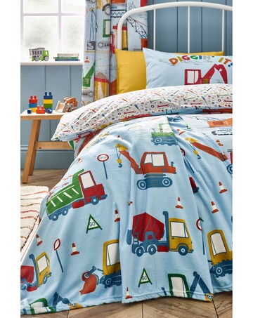 Catherine Lansfield Kids Digger Dreams Cosy Fleece Blanket Throw