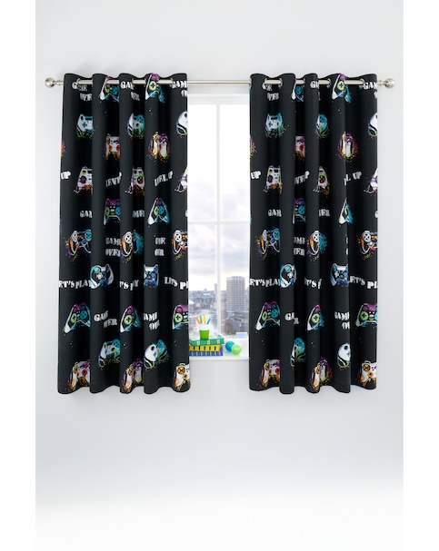 Catherine Lansfield Game Over Eyelet Curtains Two Panels