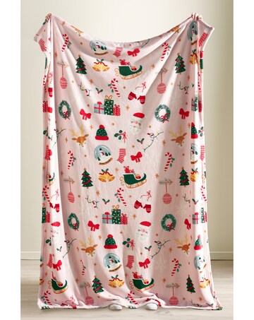 Catherine Lansfield Christmas Happy Holidays Cosy Fleece Blanket Throw
