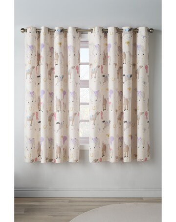 Catherine Lansfield Kids Happy Horses Eyelet Curtains Two Panels